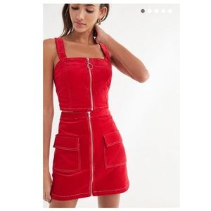 Rare Sold-out UO Red Corduroy 2 Piece Zip Up Skirt Crop Tank Top SO CUTE Med
